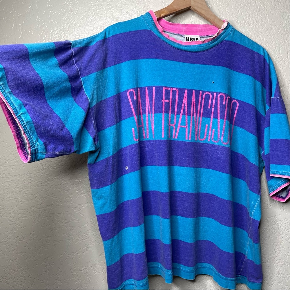 Vintage 80s Striped San Francisco Boxy Oversized Boxy T-Shirt - Picture 4 of 13